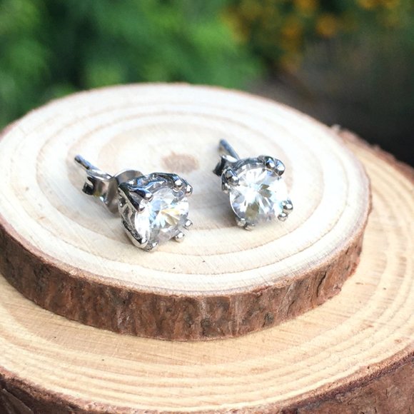 Cambodian Zircon Sterling Silver Earrings Natural Gemstones Studs - Picture 1 of 16